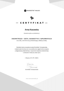 1 - Anna Kosowska Dietetyka - Certyfikat Endometrioza