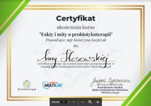 10 - Anna Kosowska Dietetyka -Certyfikat Probiotyki