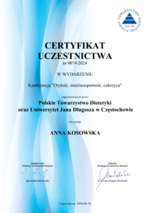 2 - Anna Kosowska Dietetyka - Certyfikat Insulinooporność Cukrzyca