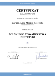 4 - Anna Kosowska Dietetyka -Certyfikat Członkowski PTD-1