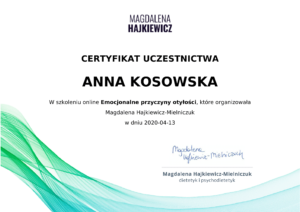 5 - Anna Kosowska Dietetyka -Certyfikat emocje