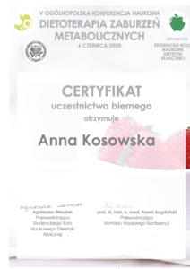 6 - Anna Kosowska Dietetyka - Certyfikat uczestnictwa biernego