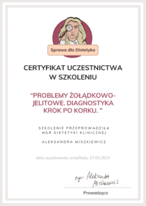 7 - Anna Kosowska Dietetyka - CERTYFIKAT-Problemy-zoladkowo-jelitowe-Akademia-Sprawa-dla-Dietetyka