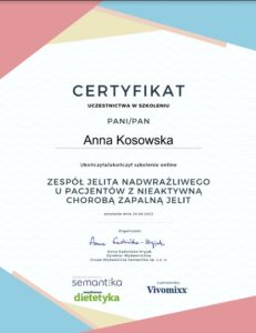 9 - Anna Kosowska Dietetyka - Certyfikat Jelita